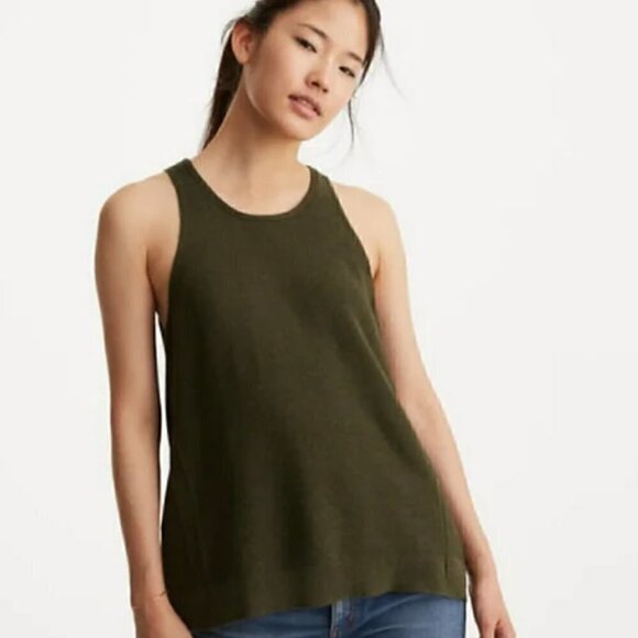 Lou & Grey Knit Tank S Woven Sleeveless Tunic Length Olive Moss Green Rib Cozy - Picture 7 of 8